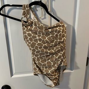 Michael Kors Side Strap white tan and gold Swimsuit. Worn Once.